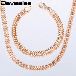 Davieslee Jewelry Set For Women 585 Rose Gold Color Braided Foxtail Link Chain Necklace Bracelet Set Dropshipping Jewelry DCSS1