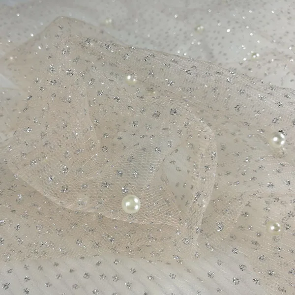 Perle Perlen Mesh Spitze Stoff Shiny Tüll Spitze Stoff für Hochzeit Kleid Mode Französisch Spitze Diy Dekoration Zubehör