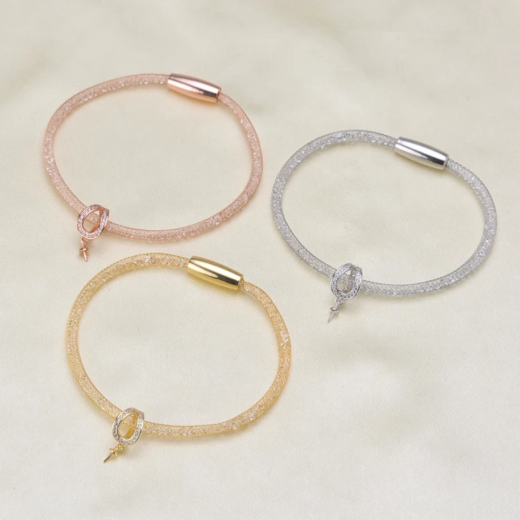 

DIY Pearl Bracelet Accessory S925 Sterling Silver Crystal Design Pearl Bangle Bracelet Findings Silver/Gold/Rose Gold Color 3Pcs
