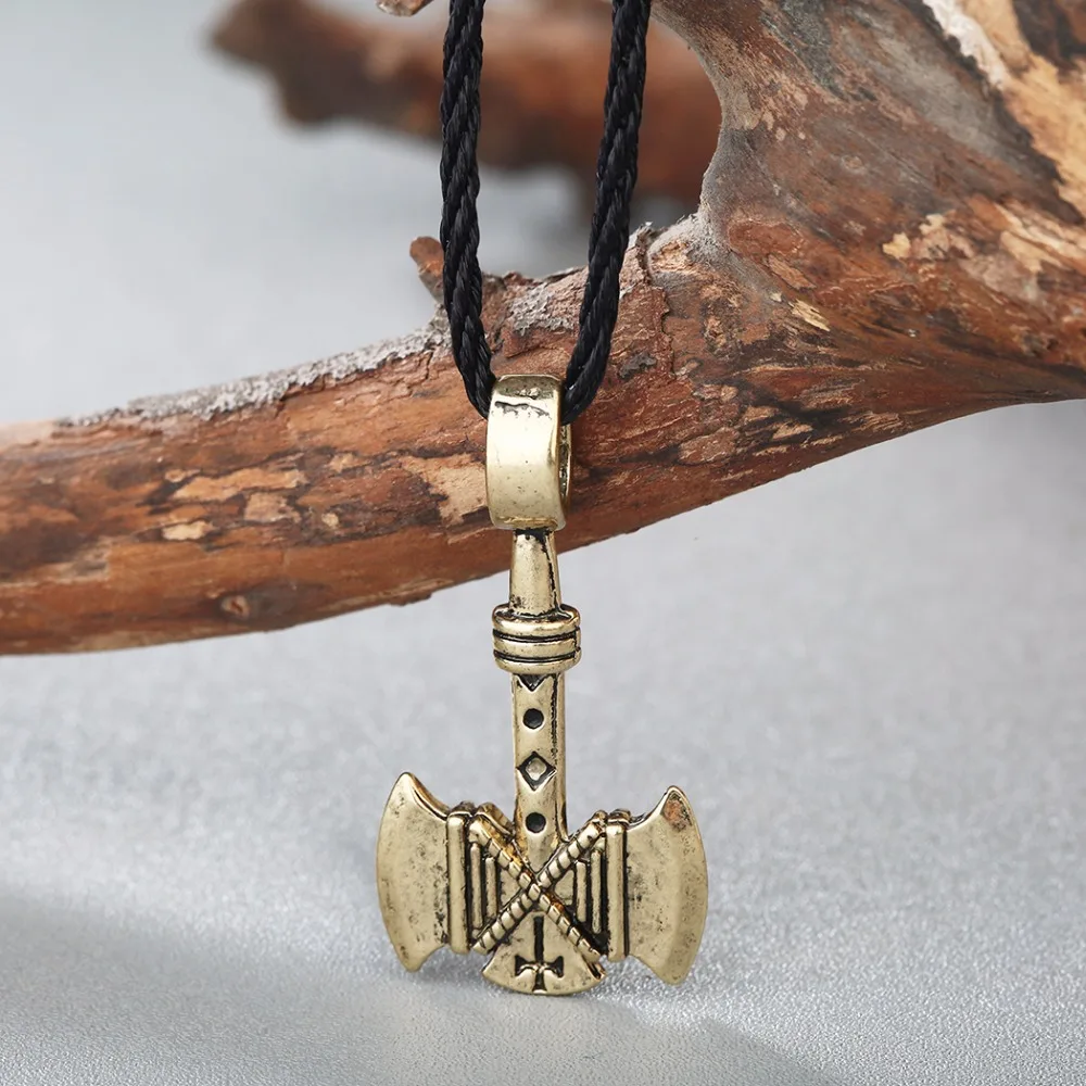 Kinitial Horror Amulet Charm Cross Pendant Viking Double Axe Pendants & Necklaces Viking Nordic Odin Talisman Necklace Jewelry