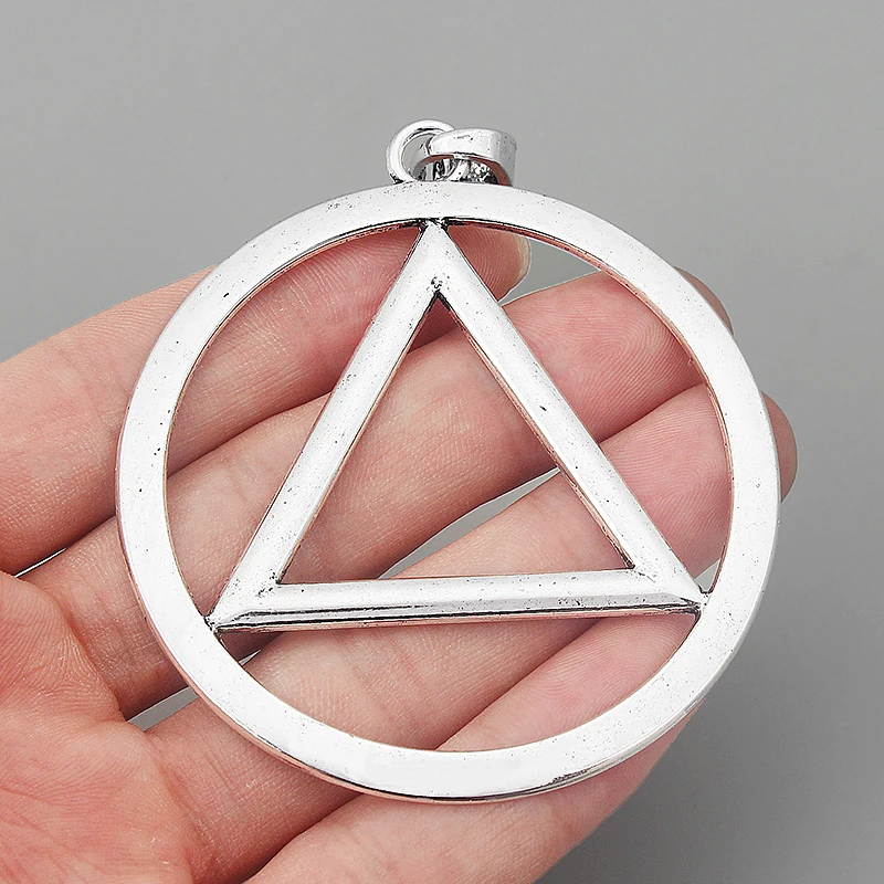 

2pcs Tibetan Silver Large Hollow Open Round Circle Triangle Symbol Charms Pendants for Necklace Jewelry Making Findings 75x67mm