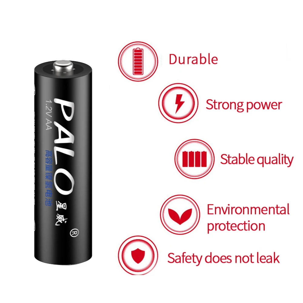 PALO 2A AA Pin Sạc AA 1.2V 3000 MAh Ni-MH Mồi Sạc Điện Pin 2A Baterias Cho Microphon camera Xe Ô Tô Đồ Chơi