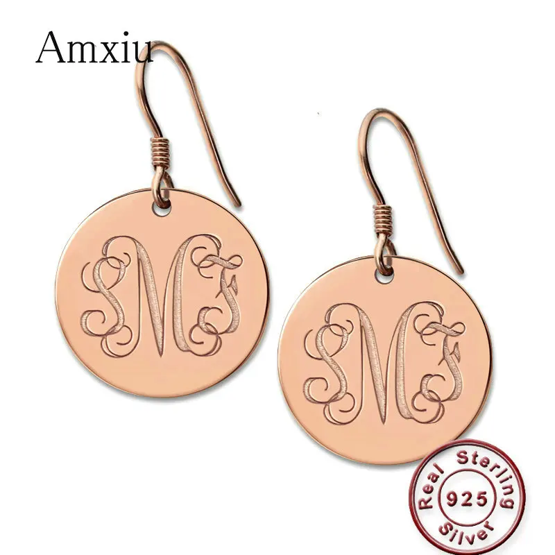 

Amxiu Custom Monogram Initials Earrings Personalized 925 Silver Monogram Earrings Engrave Name Round Earrings Monogram Jewelry