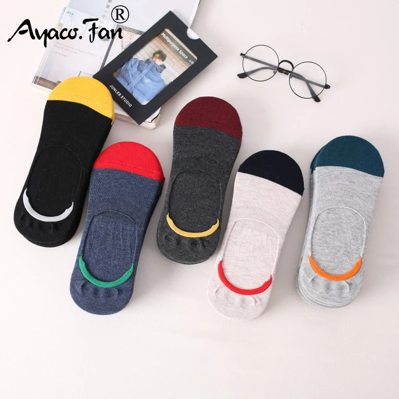 5 Pairs/Lot Men\'s Socks New Non-slip Silicone Invisible Boat Compression Socks Male Ankle Sock Harajuku Men Meias Cotton Socks