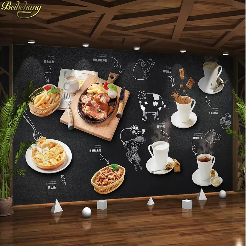 

beibehang Custom 3D European pizza dessert shop blackboard wall papers home decor graffiti wallpaper for living room background