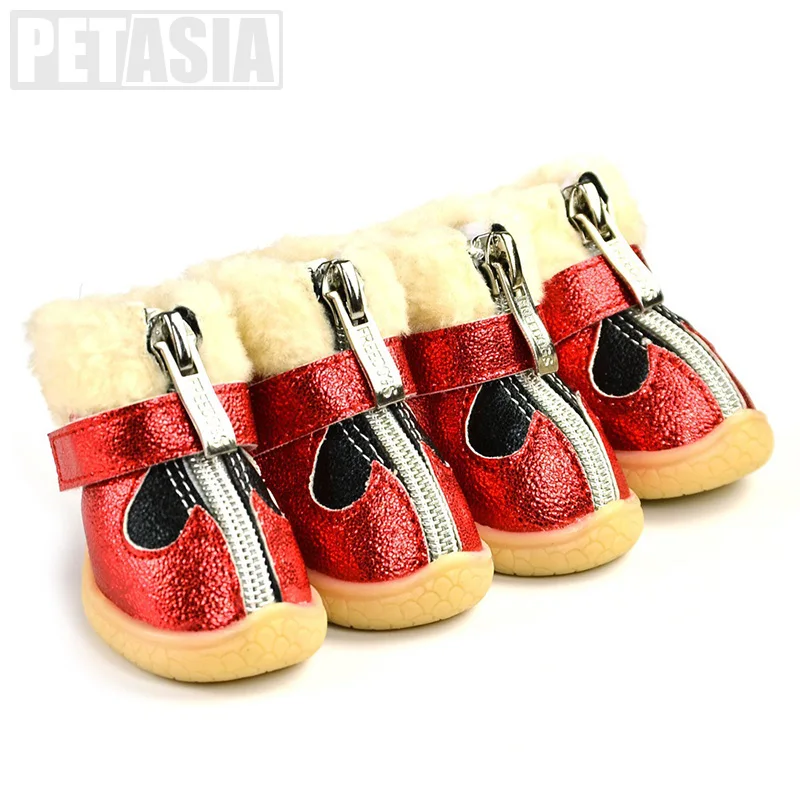 Pet Dog Shoes Winter Thickened Boots Warm Waterproof 4Pcs/Set For Small Puppy Dog\'s adjustable Anti-Slip Pet Shoes XL PETASIA