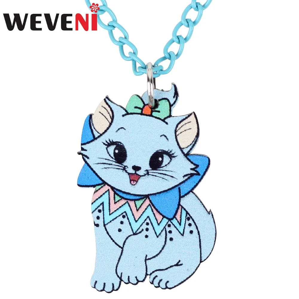 WEVENI Acrylic Anime Collier Smile Kitten Cat Necklace Pendant Chain Collar Trendy Bijoux Jewelry For Women Girls Female Gift