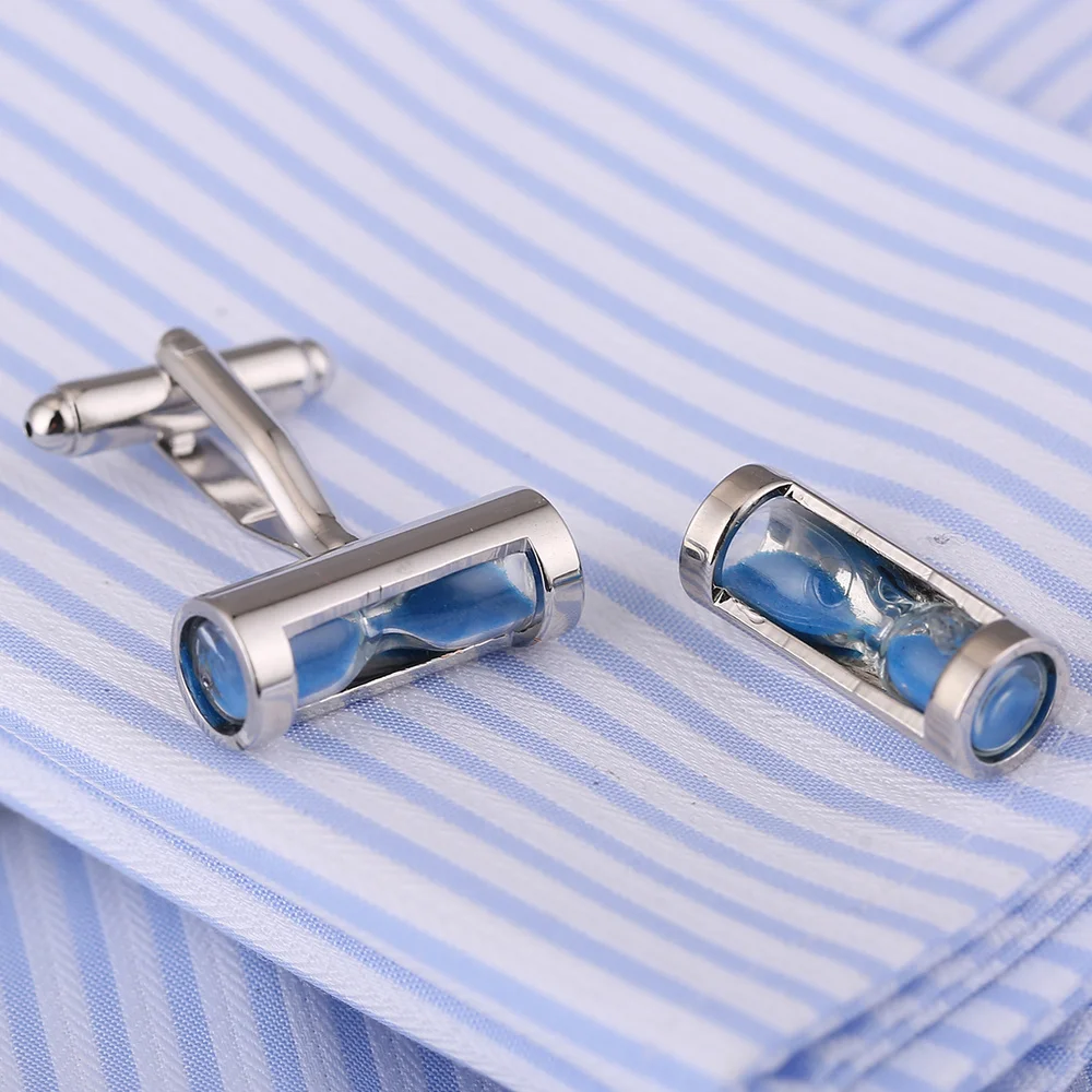 VAGULA Sand glass Cuff links Excellent Blue Hourglass Cufflink Bonito Men Jewelry 296