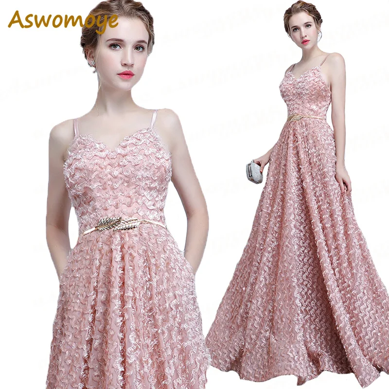 

Aswomoye Elegant Stunning Evening Dress Long 2018 A-Line Prom Dresses Backless Formal Party Dress Sashes Vestido de festa