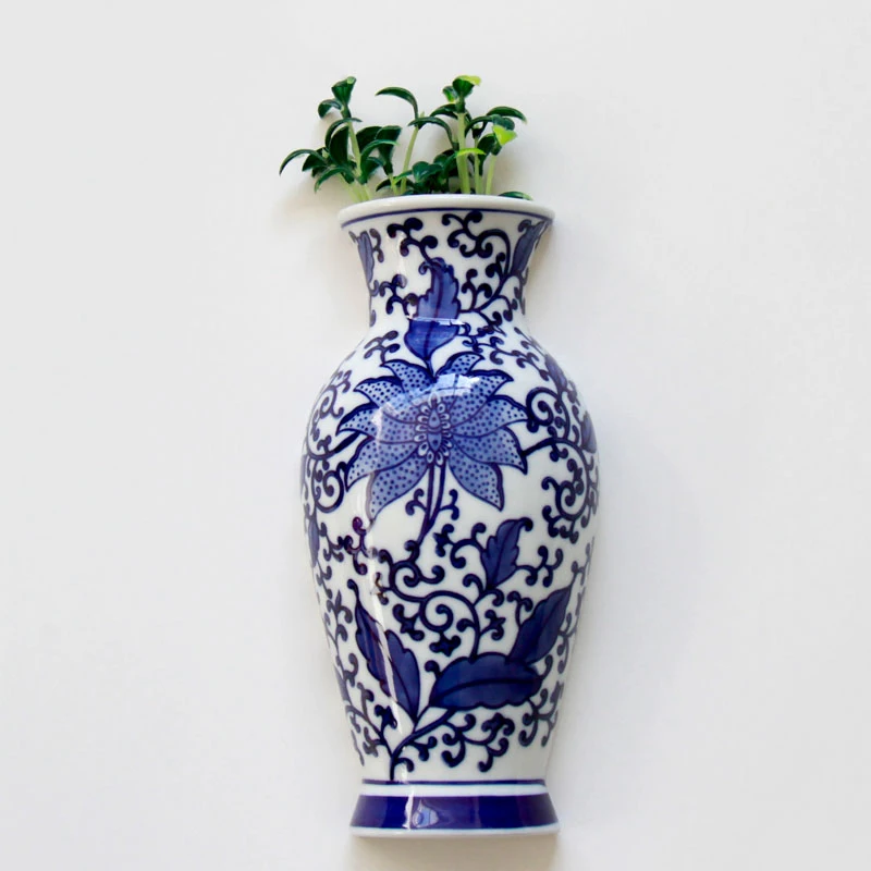 Metope Vase Ceramic Wall Hanging Flower Receptacle Blue and White Porcelain Of Jingdezhen Ceramics