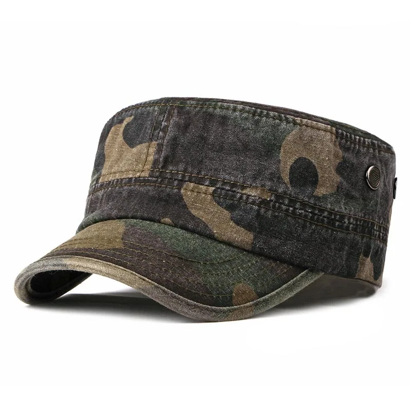 Military Hat Men Classic Camouflage Military Caps Army Cadet Hats Casual Cotton Adjustable Baseball Cap Flat Top Hat