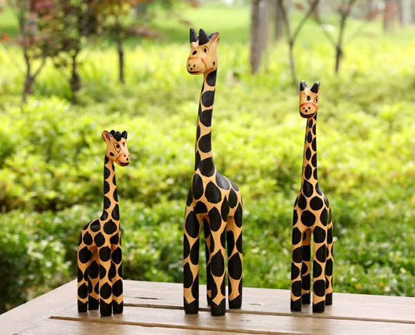 one lot / 3 pieces simulation giraffe model wooden handicraft Figurines home decoration toy gift a1600