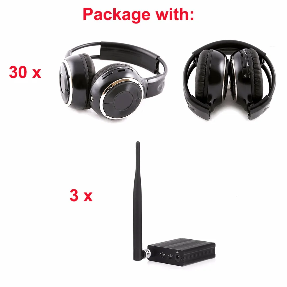 

Quiet Clubbing Party Silent Disco Headphone Bundle - 30 Folding Headsets with 3 Transmitters