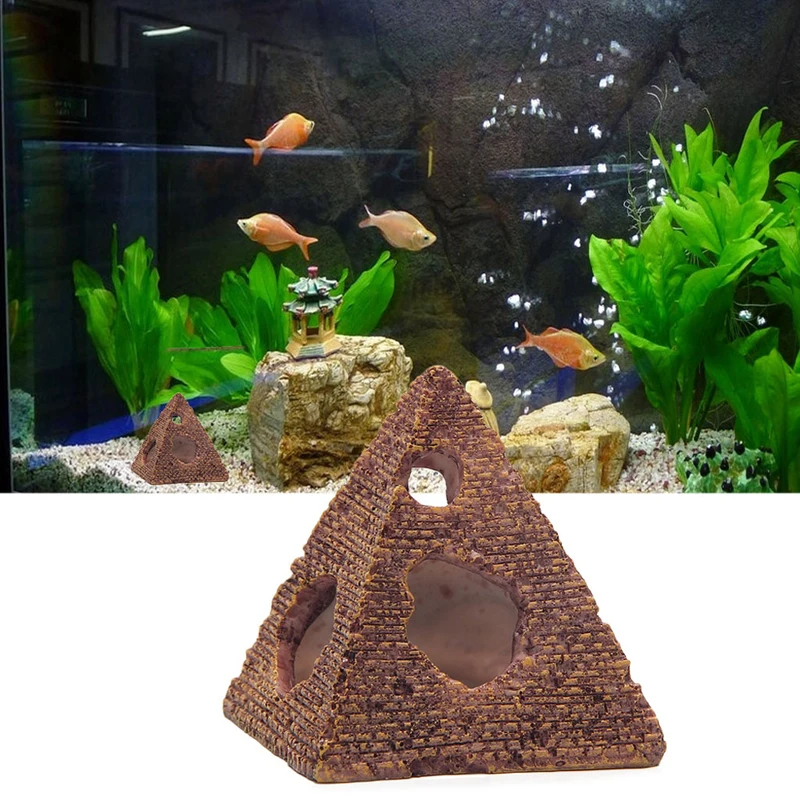 Aquarium Egyptian Pyramid Decoration Fish Tank Ancient Building Decor Rock Cave Stone House For Fish Shrimp Hiding 7x7x8cm