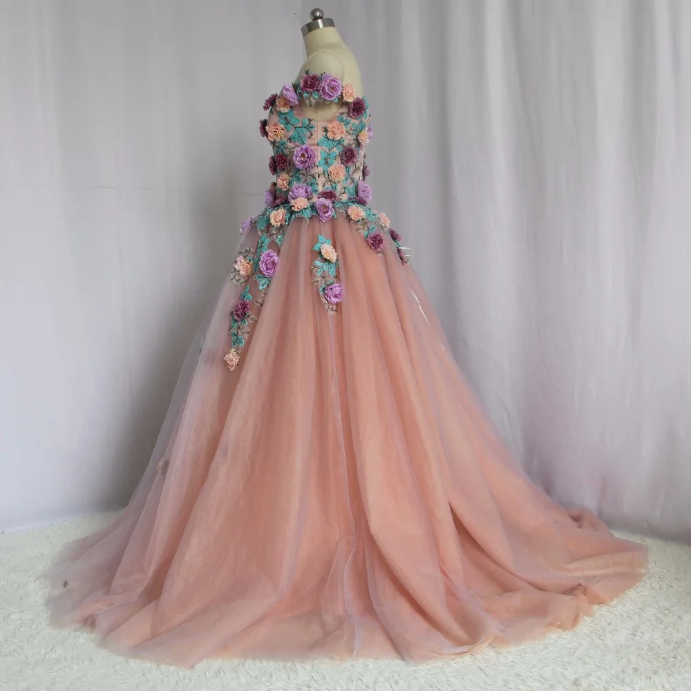 Vestido de baile de princesa de manga corta con apliques de flores en 3D, hombros descubiertos de diseñador, vestido de baile de graduación