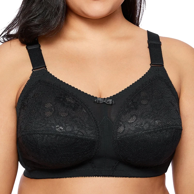 Womens Bras Non-Padded Underwear Lingerie Full Coverage Lace Firm Comfort Support Bra 34 36 38 40 42 44 C D DD E