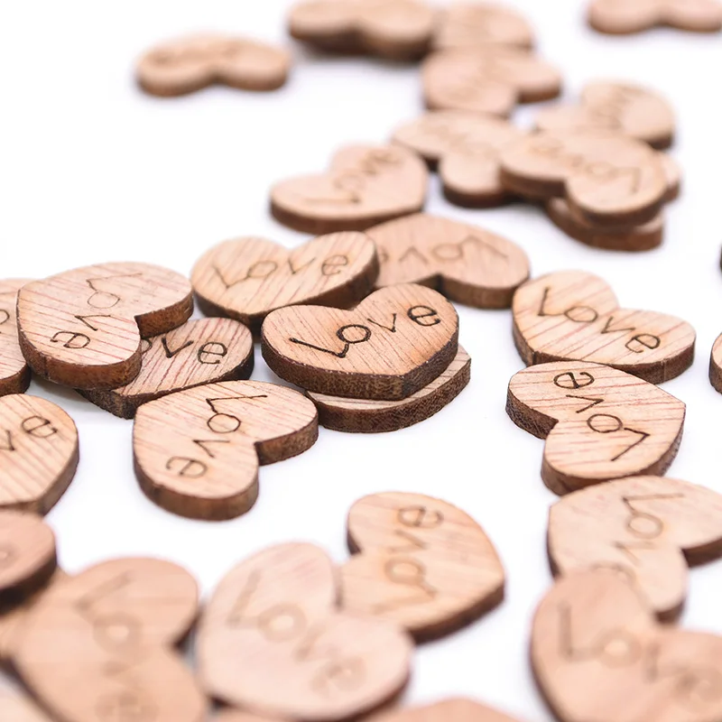 200pcs Love Heart Shape Wedding Table Scatter Decor Rustic Wooden Wedding Decoration Buttons Heart Confetti For Craft