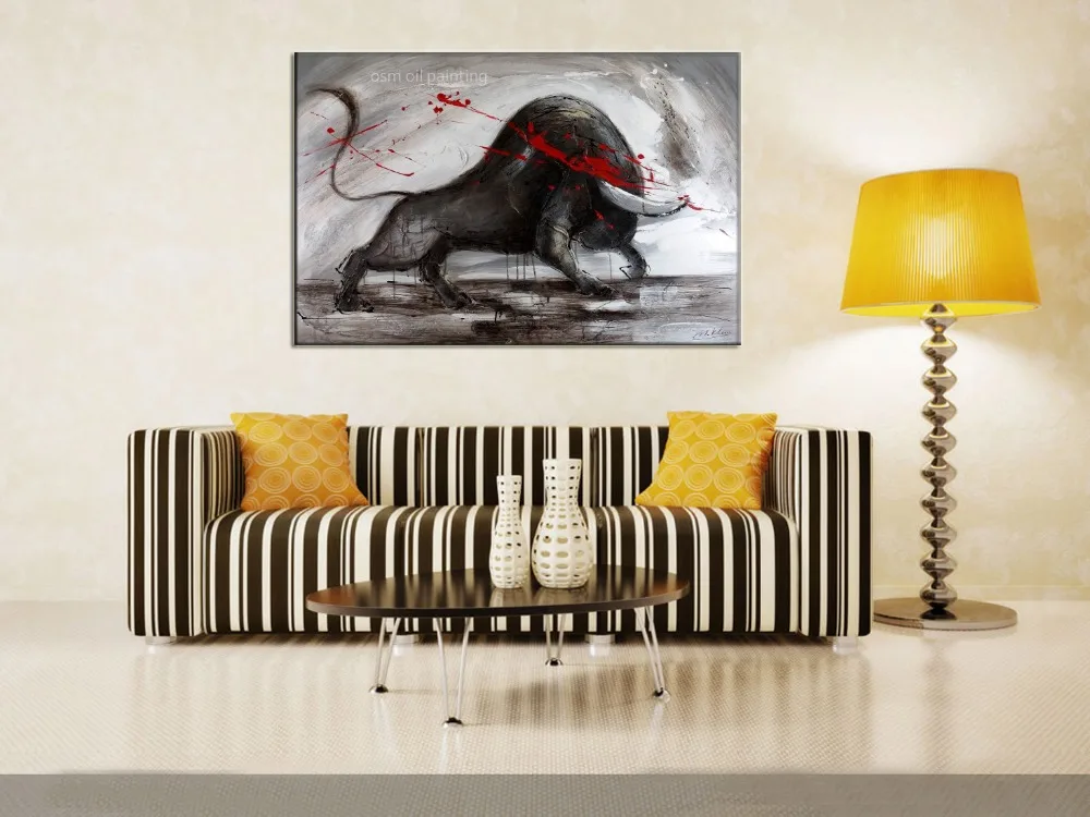 

Hand-painted Modern Abstract Spain Animal Strong Soldier Bull Oil Painting on Canvas Wall Cow Pictures Decorative Home or Hotel