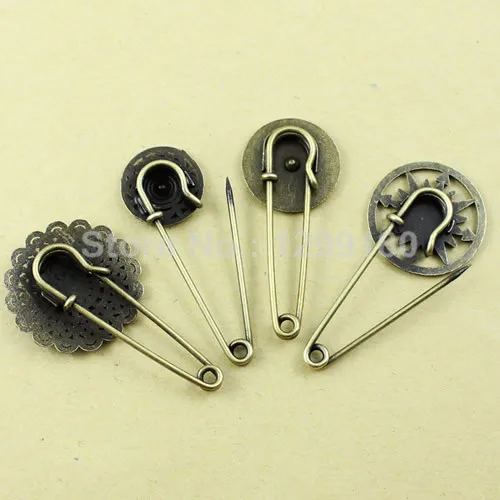 4pcs/lot Alloy Antique Brass Vintage Round Brooch Safety Pins For Garment Accessories Scarf Clip pins Approx:53-58mm (K01939)