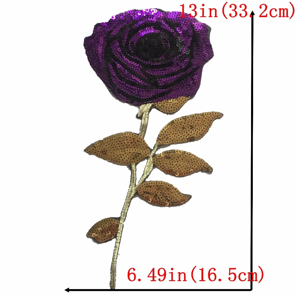 New Arrival 33.2 x 16.5cm Pink Rose Floral Patches for Clothes Iron on Sequins Flower Patch Stickers DIY Decoration Appliques