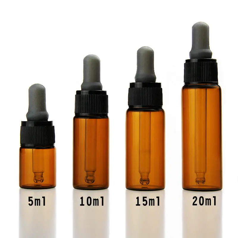 

5ml 10ml 15ml 20ml Tawny Essential Oil Bottles Glass Dropper Bottle Jars Round Head Essential Oil Jars With Pipette F20171281