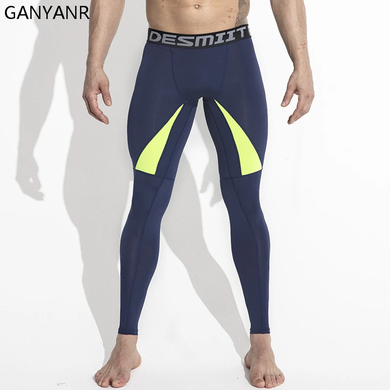 GANYANR Brand Running Tights Men Yoga Pants Sports Leggings Fitness Spandex Long Trousers Basketball Compression Training Gym