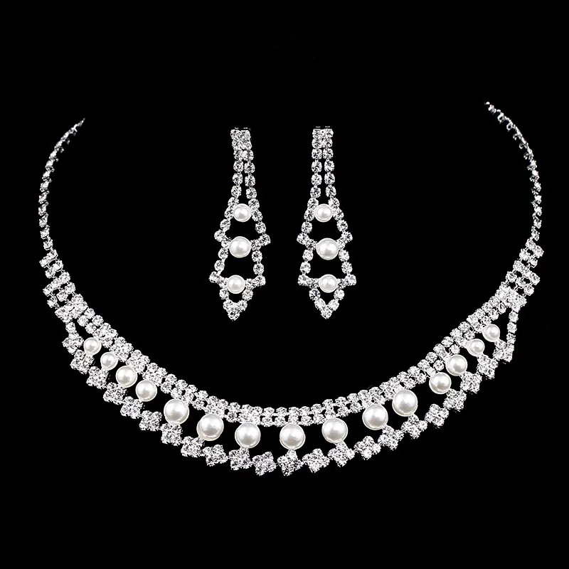 TREAZY Bridesmaid Bridal Jewelry Sets Simulated Pearl Crystal Choker Necklace Earrings Set Women African Wedding Jewelry Sets