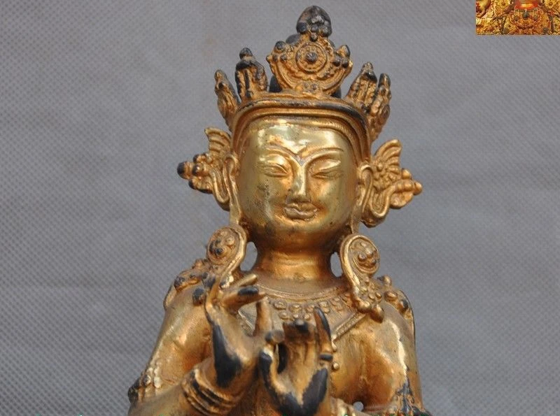 Rare Tibet Buddhism bronze 24k gold tara Kwan-Yin GuanYin goddess Buddha statue