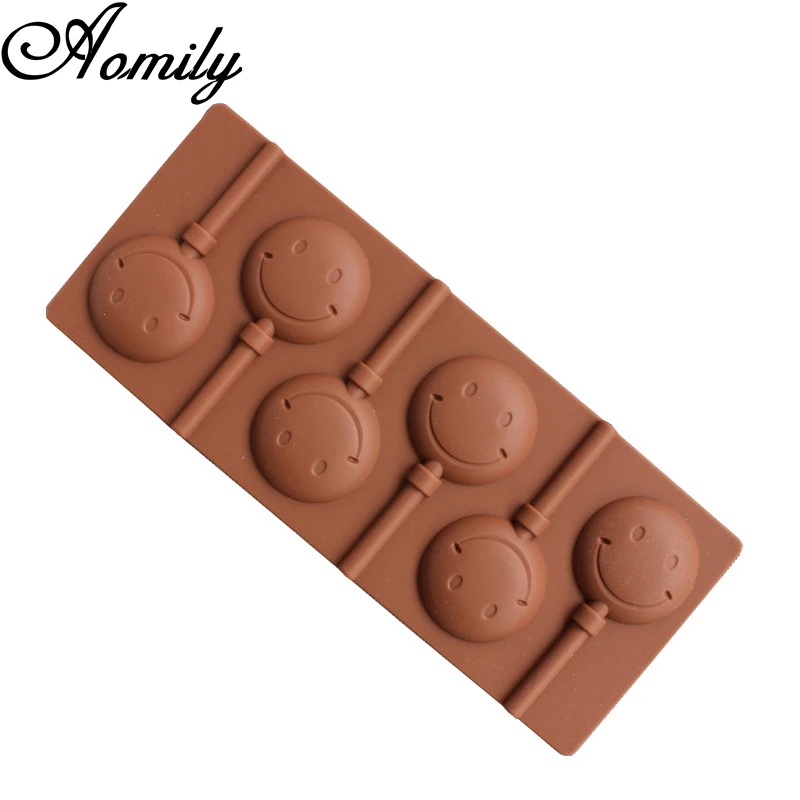 Aomily Simle Face Lollipop Mold DIY Bakeware Silicone 3D Handmade Pop Sucker Sticks Lolly Candy Chocolate Mold With Stick Shape