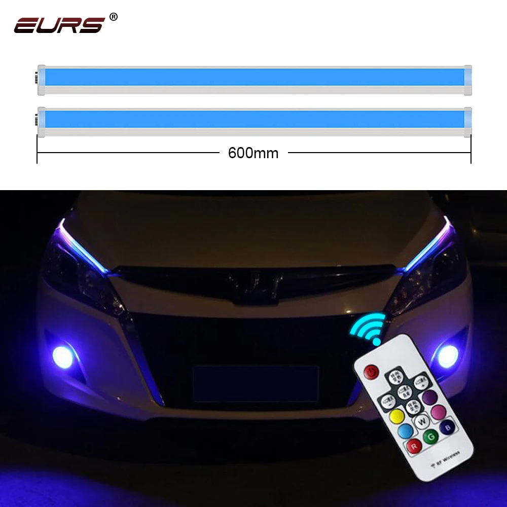 EURS Ultrafine 30cm 45cm 60cm Remote control DRL Flexible LED RGB Turn Signal Lamps Daytime Running Light Tear Strip Car Styling