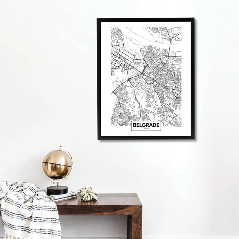 Belgrade City Map Modern Canvas Art Poster Prints City Street Travel Map Wall Art Picture Painting for Living Room Home Decor