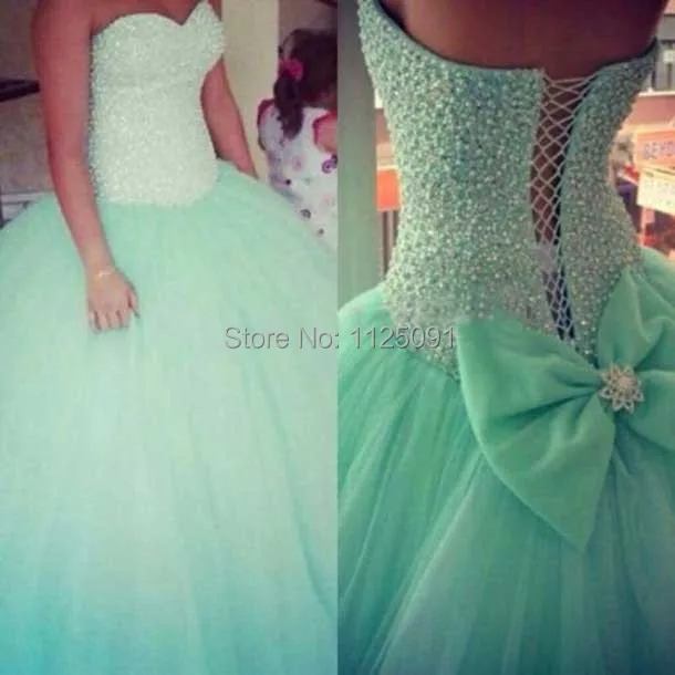 

Custom Make Beaded Light Green Quinceanera Dresses Tulle Ball Gown Vestidos De 15 Anos Party Dress Gowns Vestido De Festa