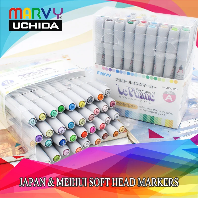 Marvy 3000 Professional  Brush Soft Head Marker Pens Manga Colores Brush Markers Pen 12/24/36/72/144pcs Set For Art Supplies