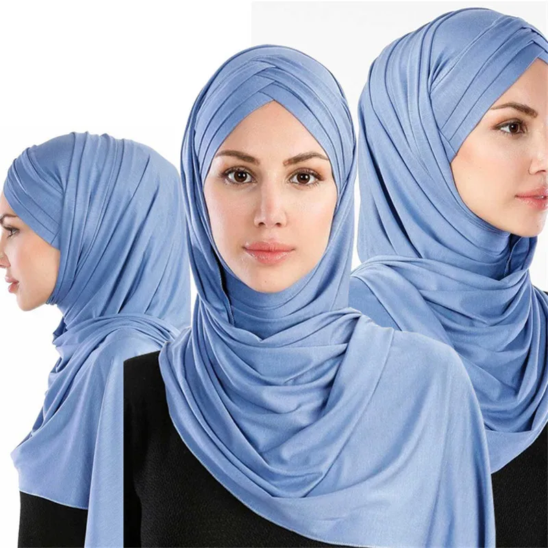 

2020 Women Cotton Jersey Scarf Plain Hijab Instant Shawls and Wraps Islam foulard femme muslim Hijabs Ready To Wear Headscarf