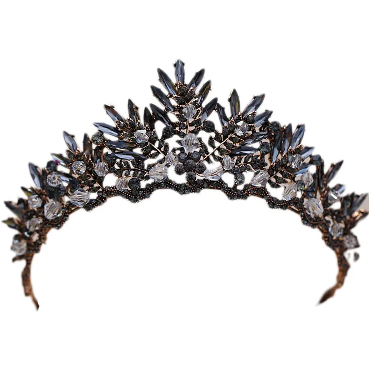 Baroque Bronze Black Crystal Beads Bridal Tiaras Rhinestone Diadem Pageant Crown for Brides Headbands Wedding Hair Accessories