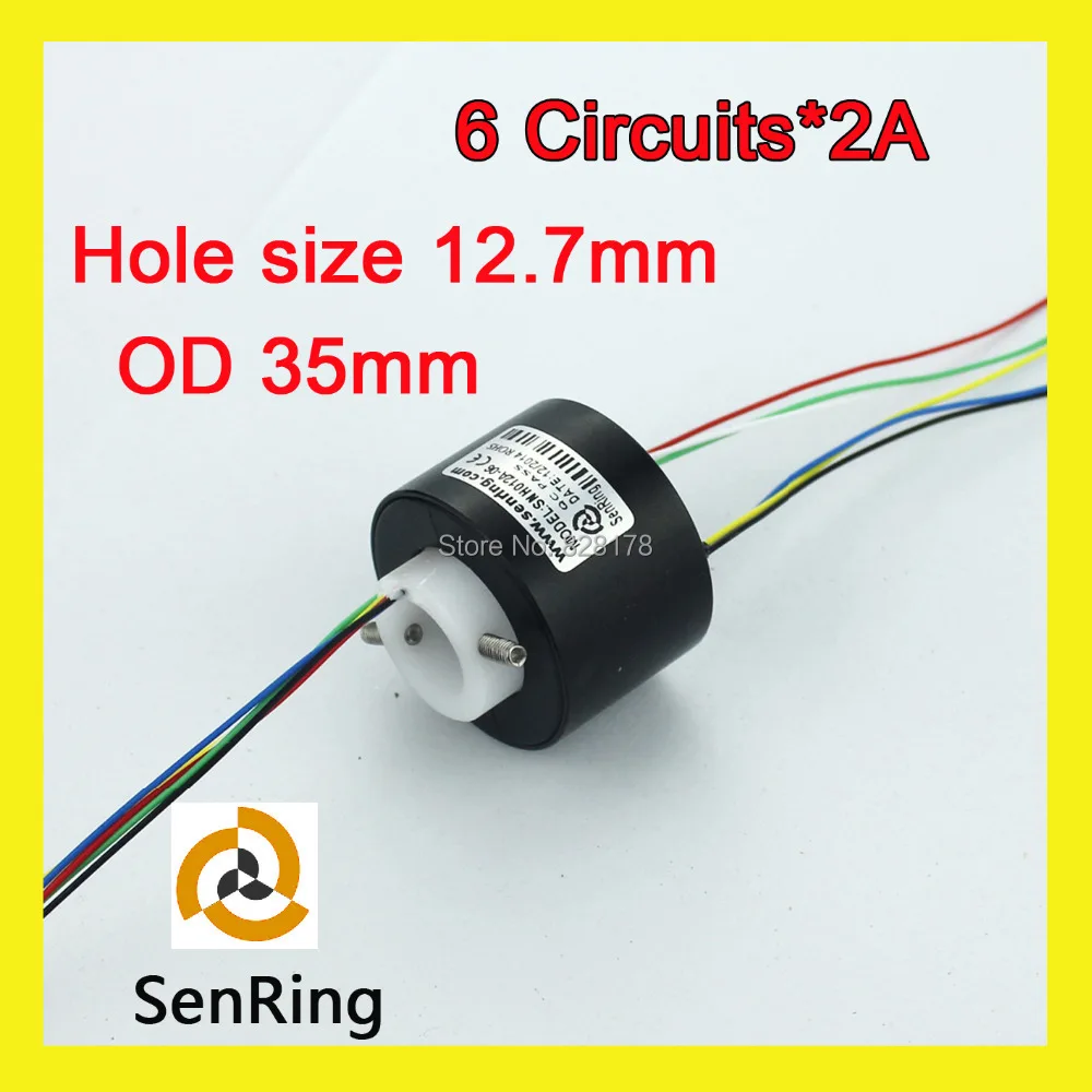 

Senring Mini through bore slip ring hole size 12.7mm with OD 35mm 6 circuits/wires signal