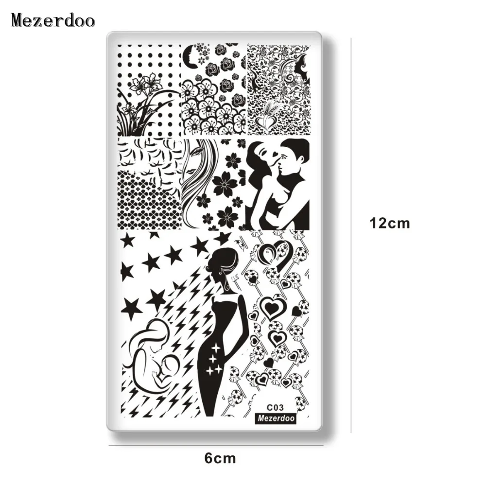 Pretty Girl Pattern Nail Art Image Stamp Stamping Plates Manicure Template Beautiful Flowers Lovers Kiss for DIY Nail Stamp C03