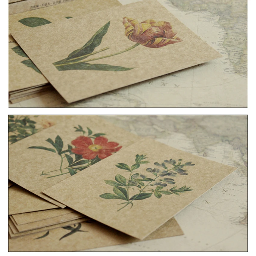 24 PCS/Set Famous Painter Postcard Series Set Botanical Illustration Postcard Retro Kraft Paper Greeting Cards Message Card