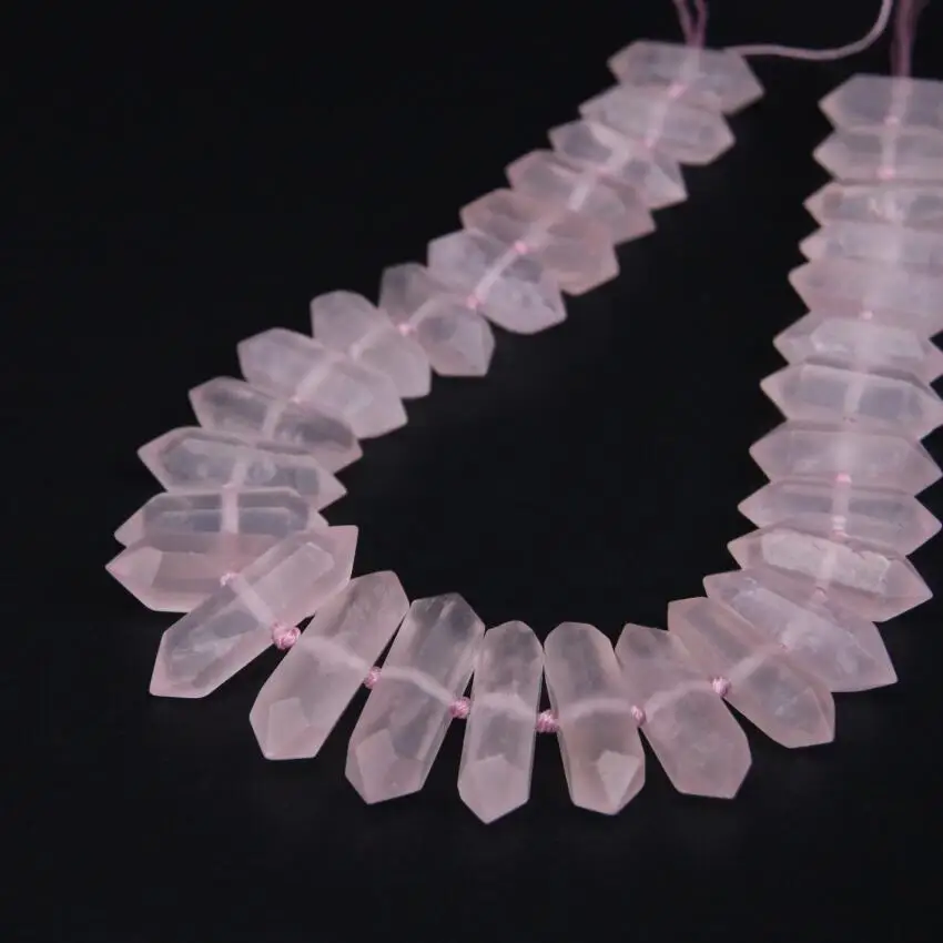 

15.5"strand Natural Rose Quartzs Faceted Double Point Loose Beads,Raw Crystal Gems Slice Stick Bullet Pendant For Jewelry Making