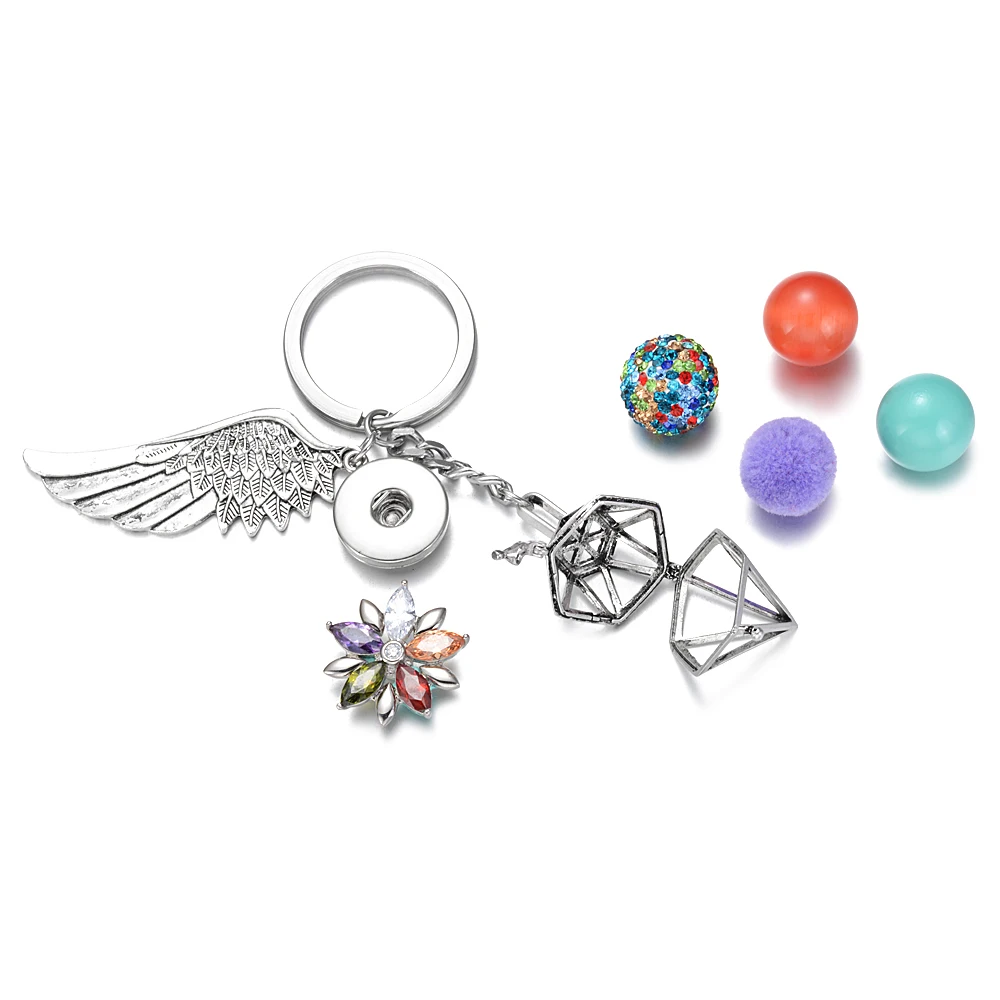 Angel Ball Key Ring with GingerSnap Jewelry Stainless Steel Ring and Zinc Alloy Wing And Copper Locket VA-998