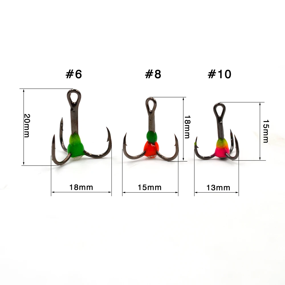 MNFT 6Pcs 6# 8# 10# Winter ice Fishing Treble Hook Three-jaw Hook High Carbon Steel Fishhooks Blood Trough Hook Tackle Tools