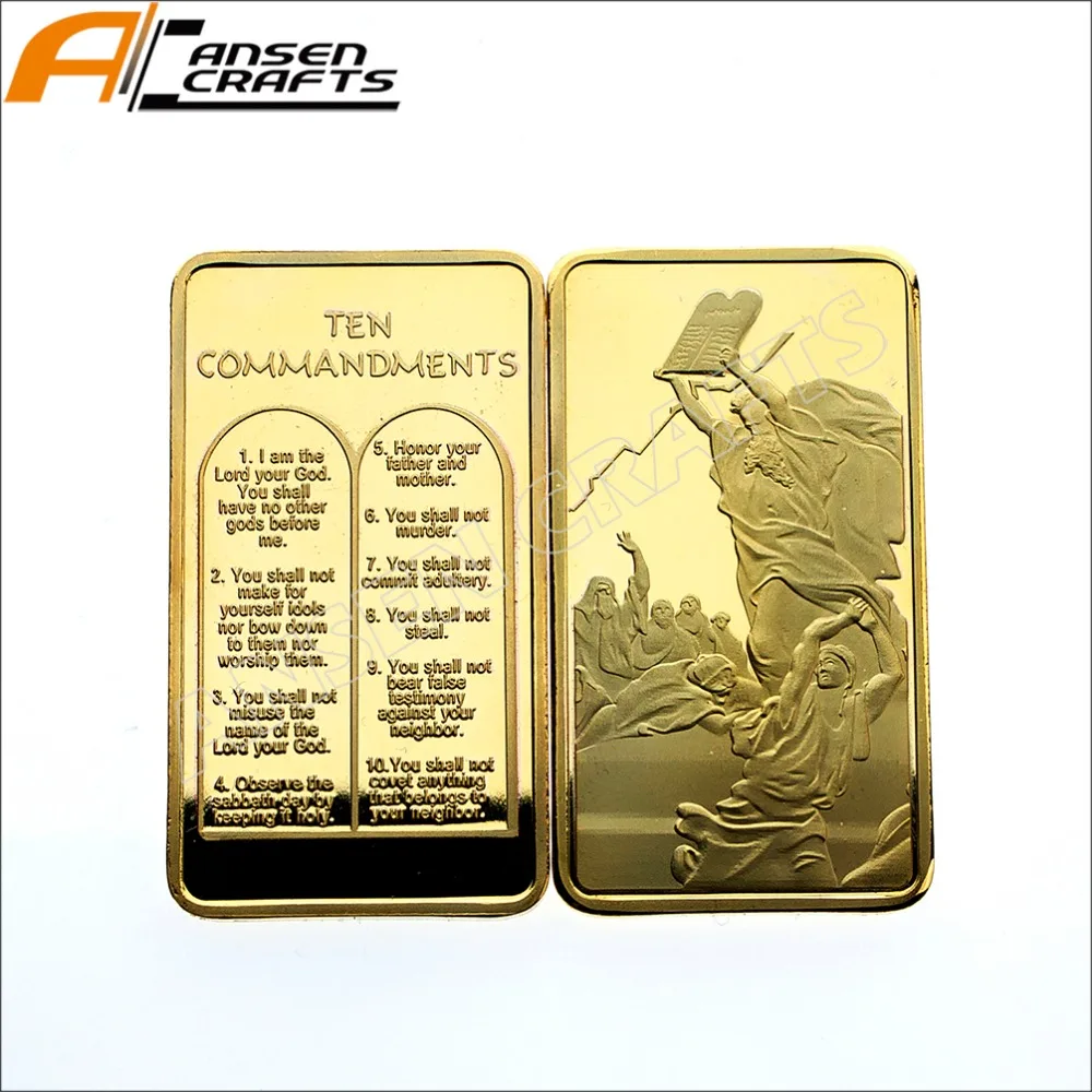 Moses on the Mountain Sinai Gold Ingot Bullion Bar with Ten Commandments Jewish TANAKH