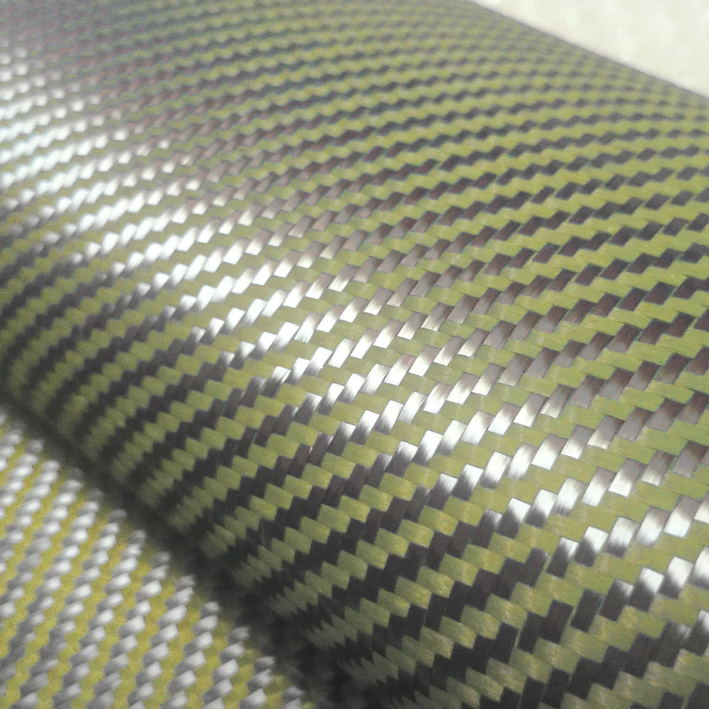 Carbon fiber&Yellow Kevlar mixed Fabric 2x2 Twill Carbon Kevlar cloth Aramid fiber 20\