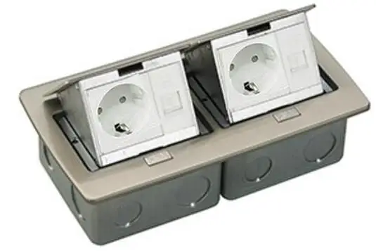 

New Aluminum material silver floor mounted socket box with 2 *EU power + 2 *RJ45 POP UP SOCKET ,copper material available