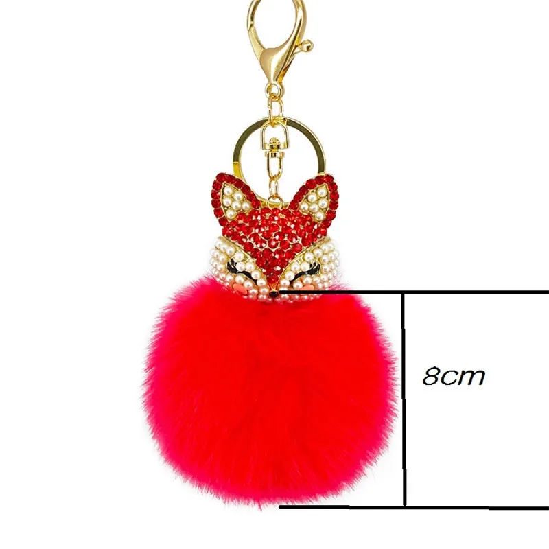 Moda Faux Fluffy Puff Ball Lovely Pearl Crystal Fox pompon portachiavi auto portachiavi anello donna borsa Pom pom gioielli 2020