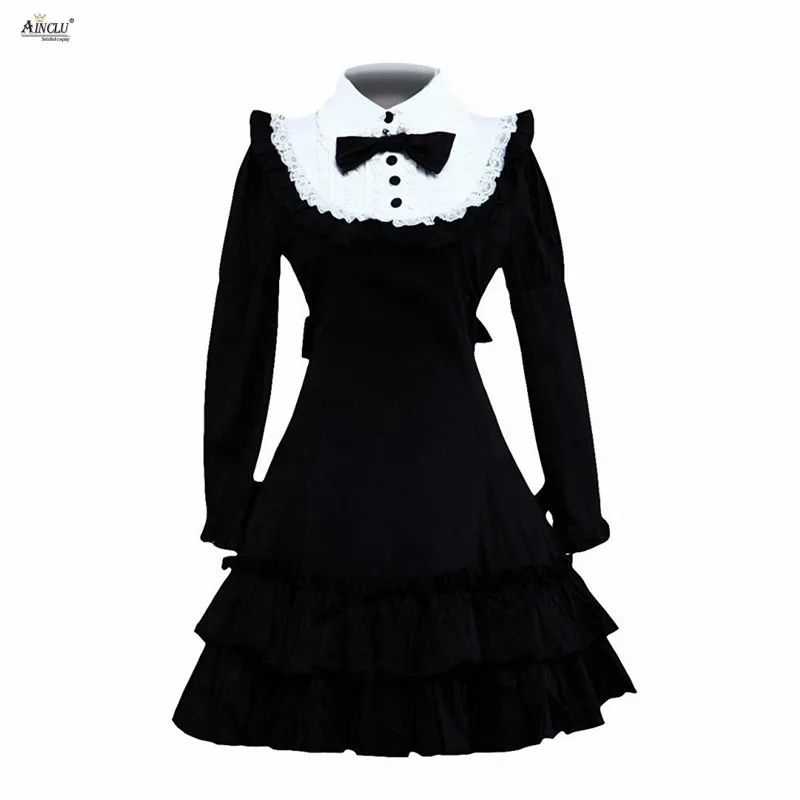 

Classic Lolita Dress Womens Cotton Black Long Sleeves Ruffle Classic Princess Dresses Lolita Dress Cosplay Costumes XS-XXL