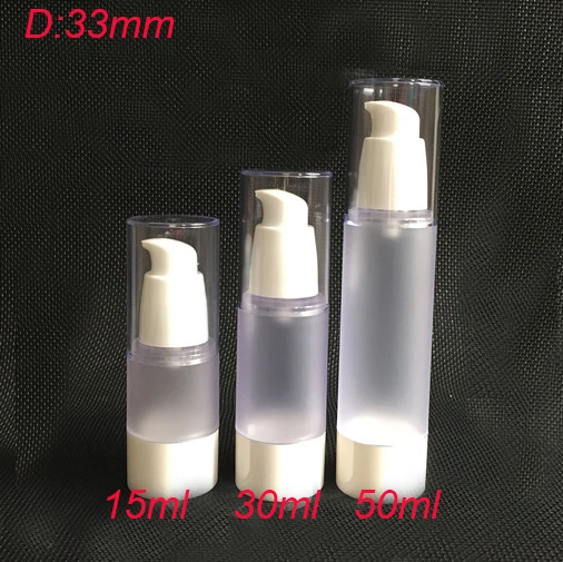 

15ml frosted airless vacuum pump lotion bottle with white mouth Lid,0.5 ounce airless Cosmetic Container Refillable Bottle