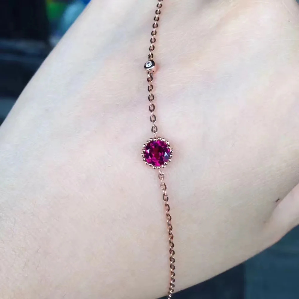 gemstone natural garnet bracelet 18K rose gold with diamond simple style fine women & girl jewelry free shipping