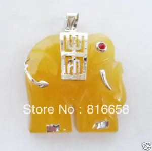 

Exquisite Auspicious Silver yellow jade elephant pendant necklace