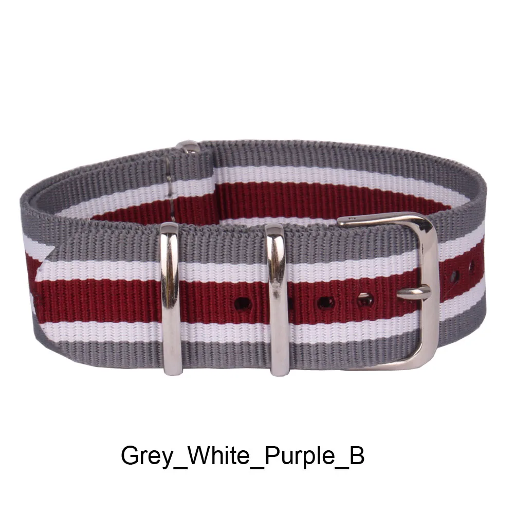 Wholesale 22mm Cambo stripe Grey/White/Purpl Sports fabric Nylon watchbands Watch Strap accessories Bands Buckle belt 22 mm